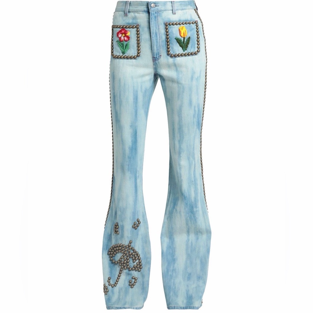 Gucci Light Blue Embroidered Flare Jeans